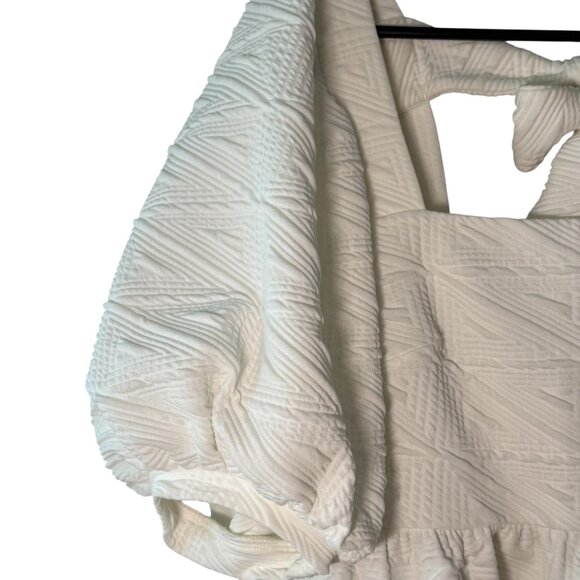 Free People White Textured Puff Sleeve Dress With Bow Tie Back Womens Size Small - Picture 2 of 8